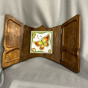Vintage Japan Gail Craft Wood Butterfly Tile Charcuterie Cheese Board